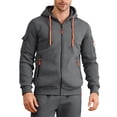 thumbnail image 5 of mihongmao Mens 2 Piece Outfits Sweatsuits Men 2 Piece Outfit Drawstring Zip Up Hoodie Matching Waist Sweatpants Sets Dark Gray 3X, 5 of 8