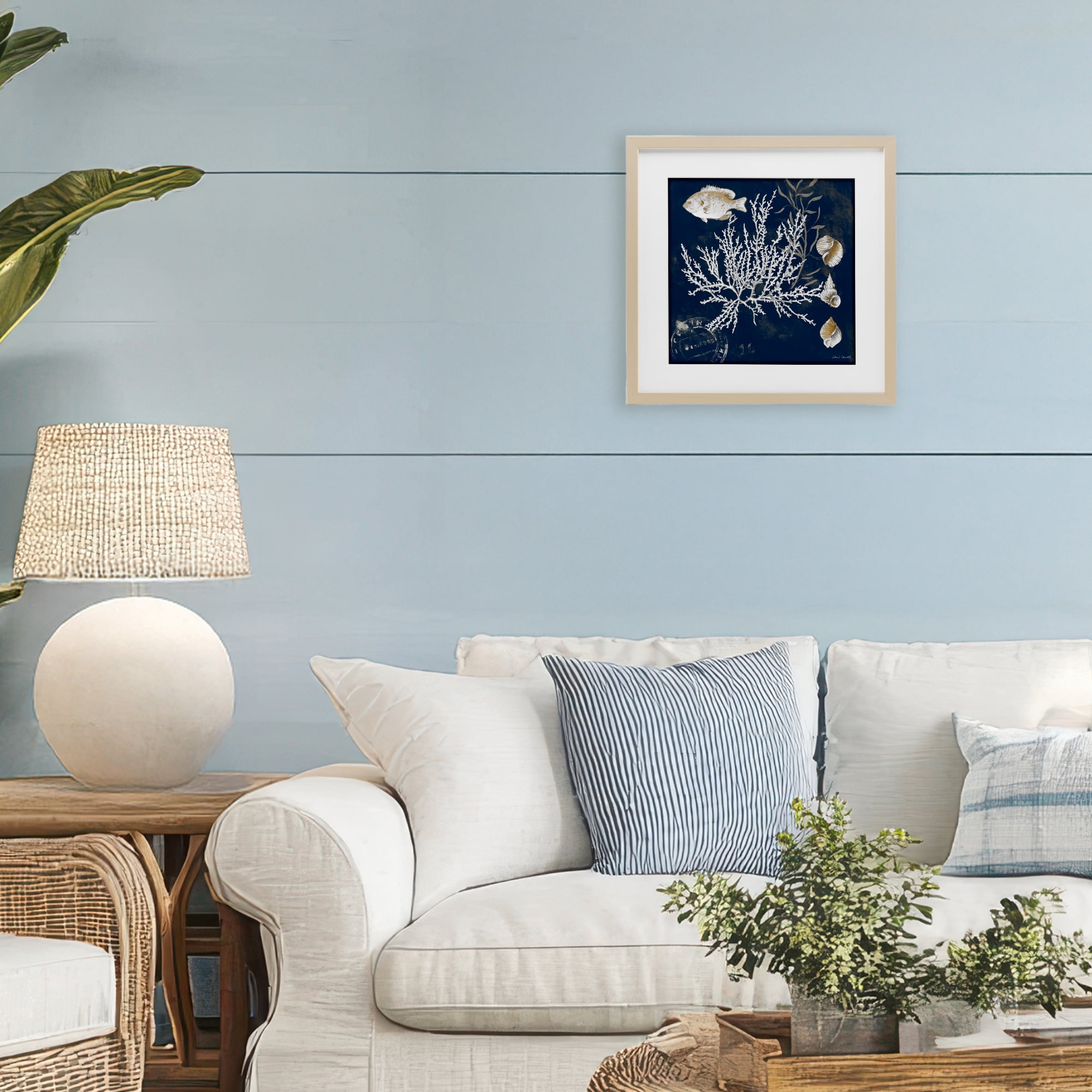 Stupell Industries Coral Medley on Blue Birch Framed Print Under Glass, design by Lanie Loreth