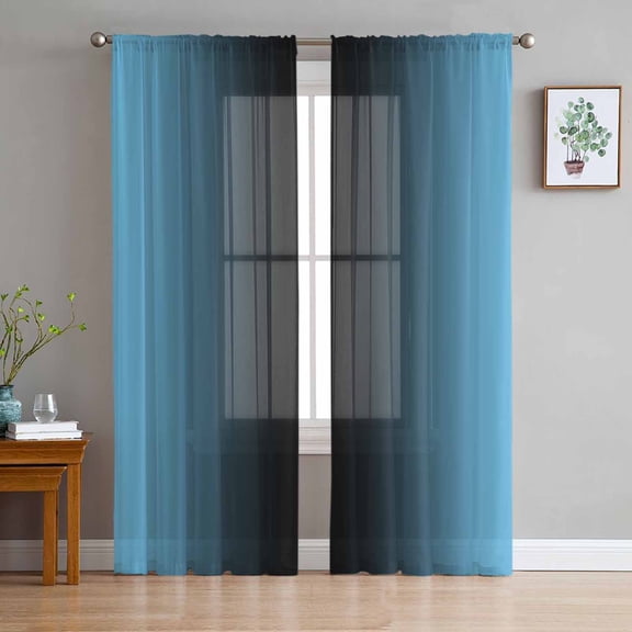 ERUNPONLY Blue Black Ombre Sheer Curtains 84 Inch Length 2 Panels Set, Modern Gradient Abstract Art Voile Window Treatment Rod Pocket Curtains Sheers Drapes for Bedroom/Living Room/Kitchen 52"x84"x2