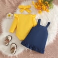 thumbnail image 4 of Huowey Baby Girls Romper Outfits Long Sleeve Bodysuit,Suspender Dresses,Headband 3 PC Set Bow Cartoon Fall Winter Clothes Cozy Outfit,Yellow,9-12 Months, 4 of 7