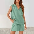 thumbnail image 3 of Ohufall Two-Piece Lounge Sets for Women Summer V Neck Sleeveless Top and Shorts Outfits Casual Solid Loungewear with Pockets, 3 of 8
