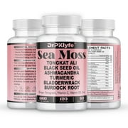 Sea Moss 3000mg Black Seed Oil 2000mg Ashwagandha 2000mg Ginger, Turmeric, Bladderwrack, Burdock Root & More - All in One Supplement 120 Vegan Capsules