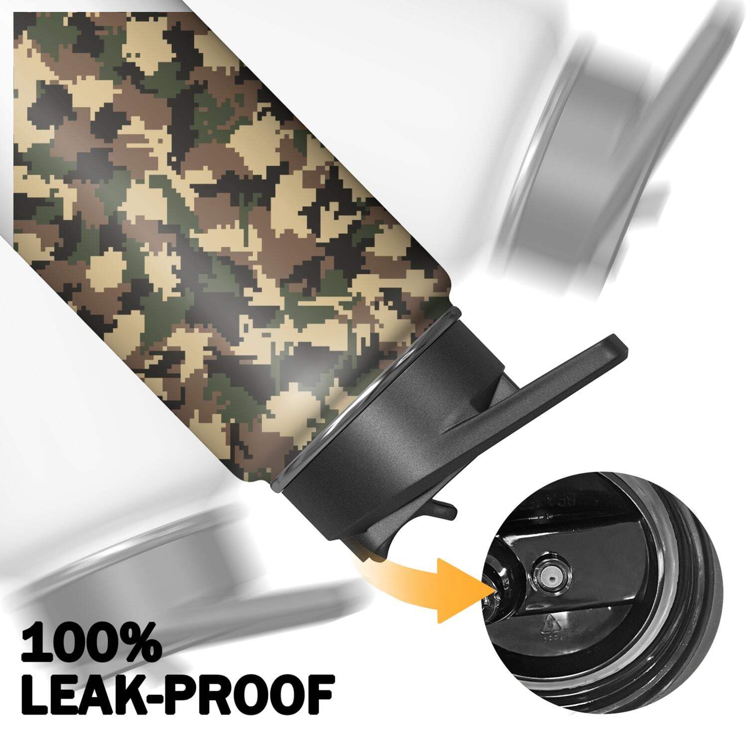 Camouflage Insulated Stainless Steel Water Bottle with Straw & Cleaning Brush – 18/32/40 Oz | Leakproof, BPA-Free, 304 Stainless Steel, Wide Mouth, Travel Mug for Car, Gym, Office