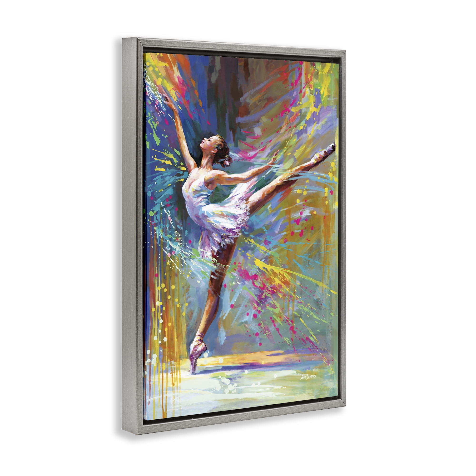 Stupell Industries Ballerina with Modern Splash Entertainment Painting Gray Floater Framed Canvas Art Print Wall Art, 17 x 25