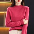 thumbnail image 1 of Suéter de lana hueca de cuello medio alto confeccionado, suéter de punto para mujer, suéter holgado que combina con todo, camisa de capa base cálida, 1 of 6