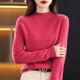 thumbnail image 1 of Suéter de lana hueca de cuello medio alto confeccionado, suéter de punto para mujer, suéter holgado que combina con todo, camisa de capa base cálida, 1 of 6