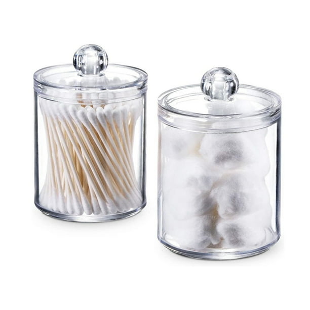 Juego de dispensador de hilo redondo de algodón transparente | Organizador de Lata de Baño de 10oz | Tarro acrílico con tapa extraíble | Almacenamiento de encimera pequeño | Contenedor portátil