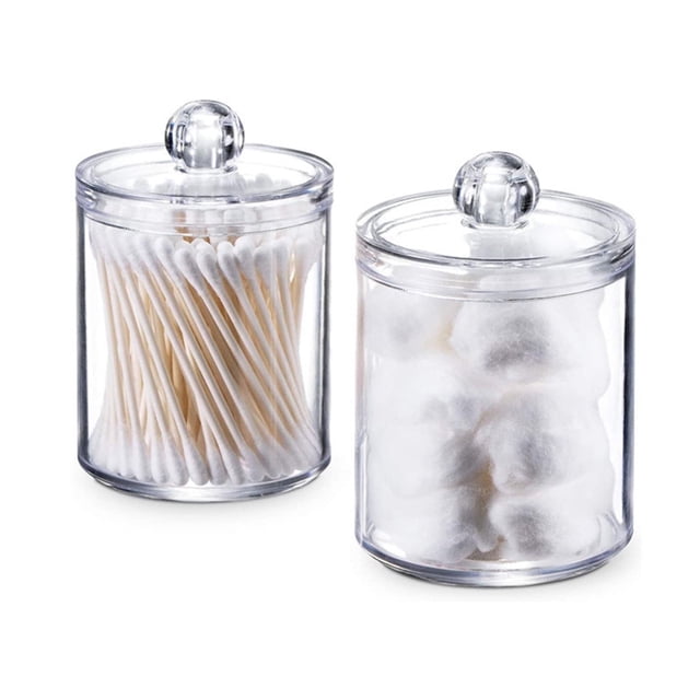Fiudx Dispensador de Hisopos de Algodón, Tarro de Plástico Transparente, Organizador de Almacenamiento Moderno, Fácil de Limpiar, Accesorios de Baño, Almacenamiento Multiusos, Ideal para Viajes, Tama