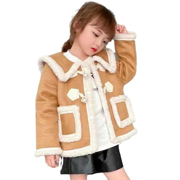Esaierr Kids Toddler Fleece Lined Leather Jacket for Girls Padded Baby Warm Windproof Coats Thick Fall Winter Girls Short Outerwear Outfits 1-12 Years