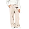 thumbnail image 6 of DJDLJWCJ Teen Girls Wide Leg Sweatpants Winter Warm Elastic Waist Drawstring Baggy Pants Side Pocket Athletic Pants Beige Size 14, 6 of 7