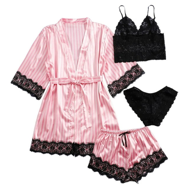 asddcavvf Nightgowns for Women Women's 4 Piece Lace Satin Strap Sleep Set With Robe Seductive and Co