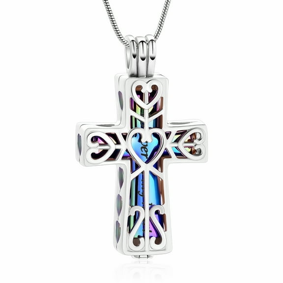 Forever in My Heart Corss Urn Necklace for Ashes, Stainless Steel Hollow Double Cross Cremation Urn Jewelry Memorial Necklace Pendant for Ashes for Women