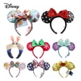 thumbnail image 2 of Diadema con orejas de Mickey Mouse de princesa sirena de Disney, lazo de lentejuelas grandes, disfraz de orejas, diadema, Cosplay, diadema de felpa para adultos/niños, regalo Gao Jinjia LED, 2 of 2