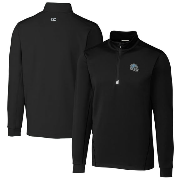Men's Cutter & Buck Black Detroit Lions Helmet Traverse Stretch Quarter-Zip Pullover Top