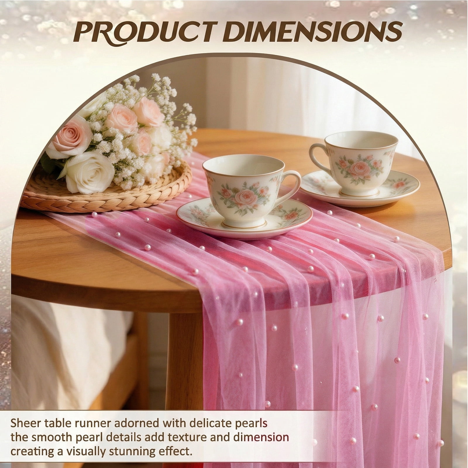3PCS Pearl Gauze Table Runner 10FT Sheer Tablecloth Elegant Dining Table Decor for Home Party Holiday Wedding,33 x 124 Inches