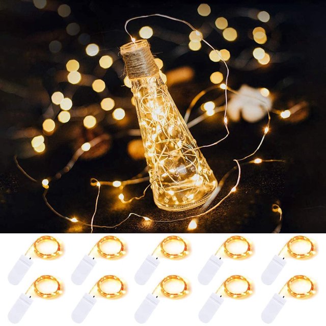 ZOELNIC - Guirnalda de luces LED a pilas (1,9 m, 20 LED), resistente al agua, con alambre de cobre, ideal para decorar bodas, fiestas y Navidad, color blanco cálido.