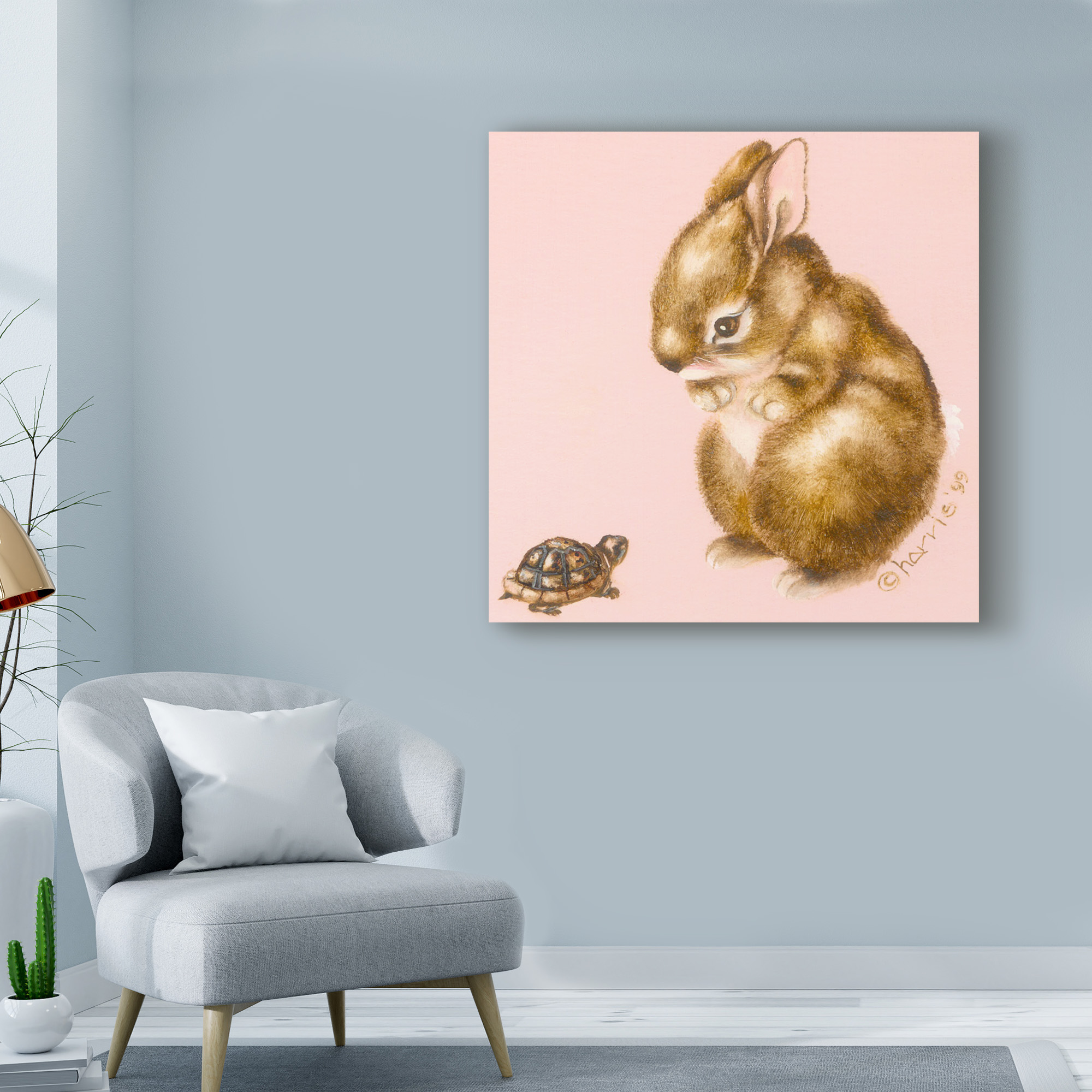 Trademark Fine Art 'Bunny And Turtle' Canvas Art by Peggy Harris