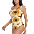 thumbnail image 3 of Yiaed Sunflowers And Bee Print Women One Piece Swimsuits Tummy Control One Shoulder Bathing Suits Pattern Ruffle Swimwear-Large, 3 of 8
