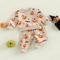 thumbnail image 3 of Infant Baby 2Pcs Halloween Outfits  Long Sleeve Pumpkin Print Pullover Tops + Pants Set, 3 of 9