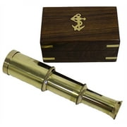 Thor Instruments 6 Solid Brass Handheld Telescope - Nautical Pirate Spy Glass with Wood Box