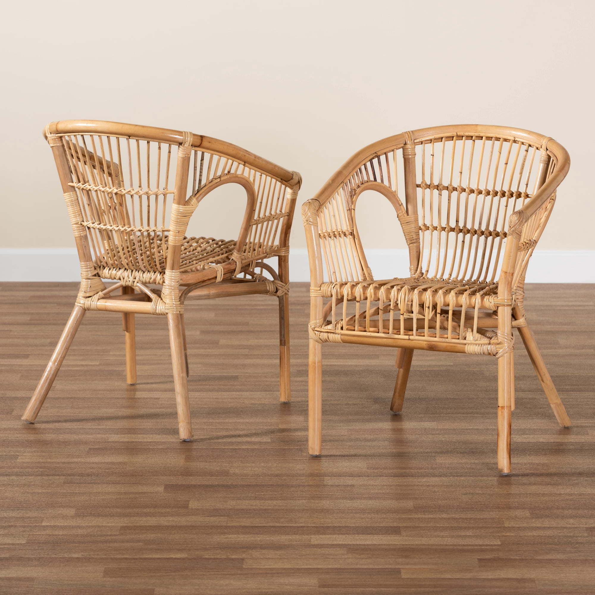 bali & pari Alleta Rattan BOHO Dining Chairs, Set of 2, Natural Brown