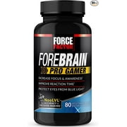 Forebrain Pro Gamer Brain Booster, Gamer Supps to Increase Focus and Awareness, Improve Reaction Time, and Protect Eyes from Blue Light, Gaming Supplement, Nootropic, Force Factor, 80 Capsules