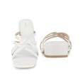 thumbnail image 5 of BLISSFUL STEP Square Toe Cross Strap Pearl Decor Chunky Heel Slide Sandals for Women White 5.5, 5 of 6