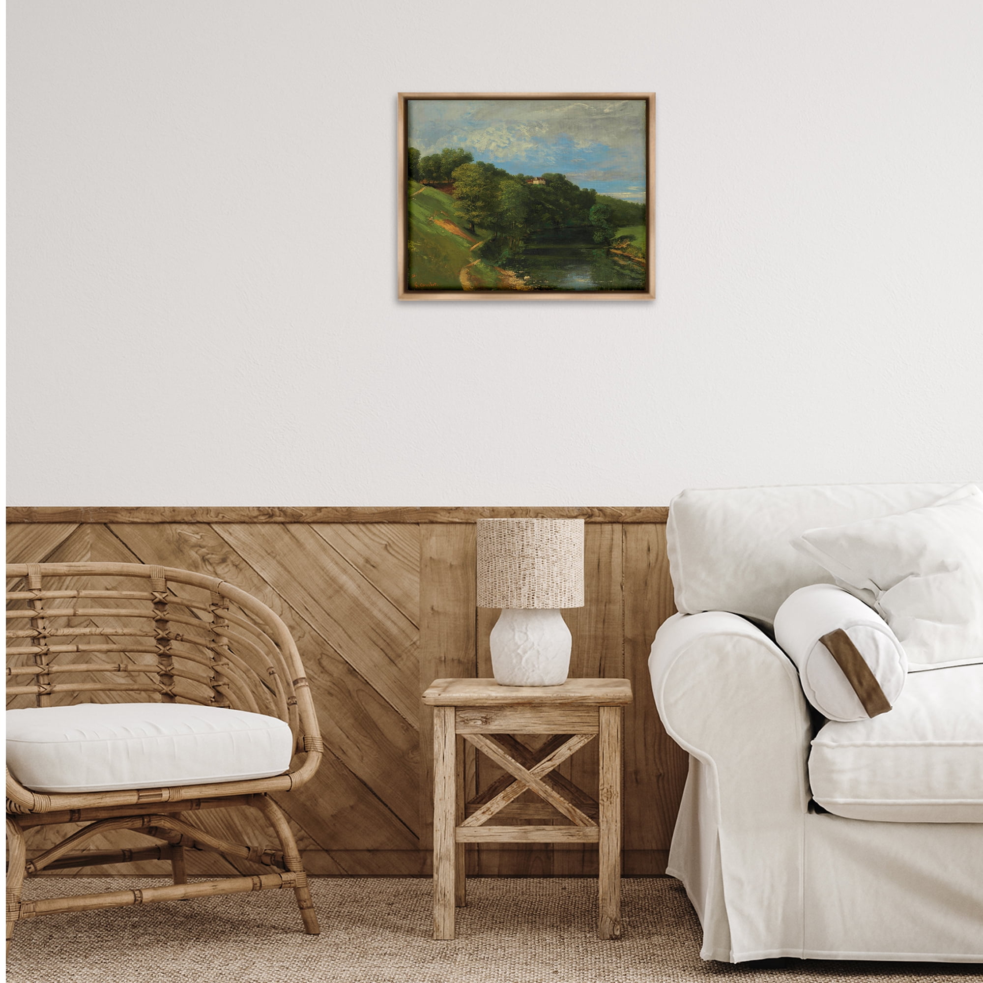 Stupell Industries Classic River Landscape Landscape & Nature Painting Brown Floater Framed Canvas Art Print Wall Art, 21 x 17