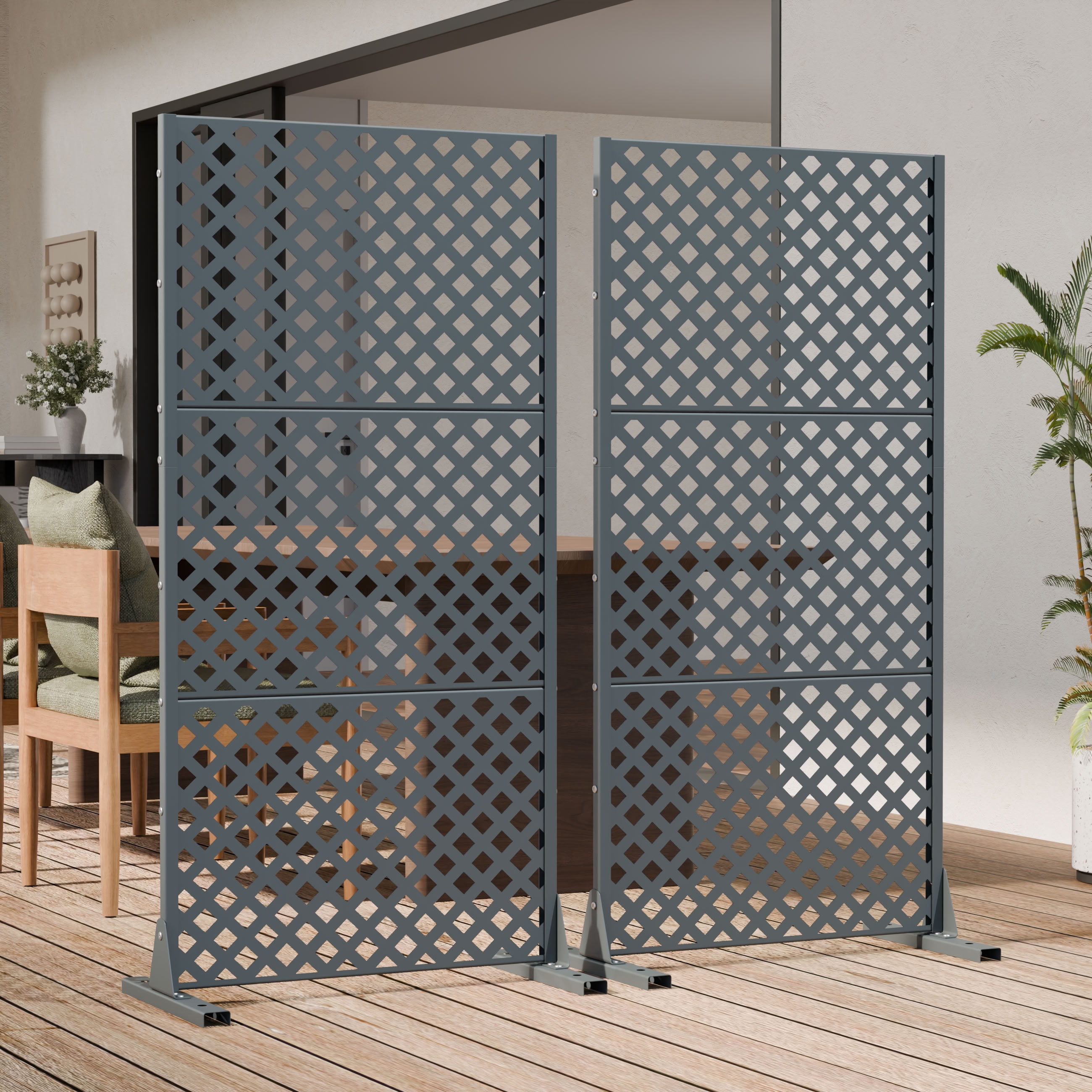 MAYEERTY 59*30in Outdoor Privacy Screen, Powder Coated Metal Privacy Fence, Small Space Privacy Panel for Patio, Garden