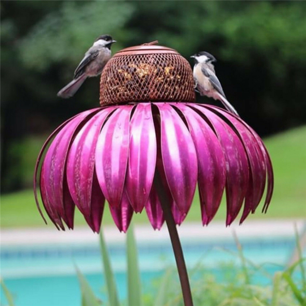 Coneflower Standing Bird Feeder Outside Rust Resistant Garden Art Sensation HOT Coneflower Standing Bird Feeder Outside Rust Resistant Garden Art Sensation HOT