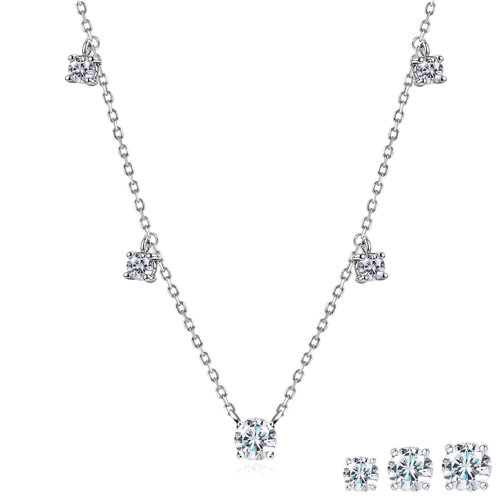 JeenMata 0.50 Carat Lab Grown Diamond - Round Cut Solitaire Pendant Necklace - Station Drop Solitaire Necklaces in 18K White Gold Plating Jewelry for Women