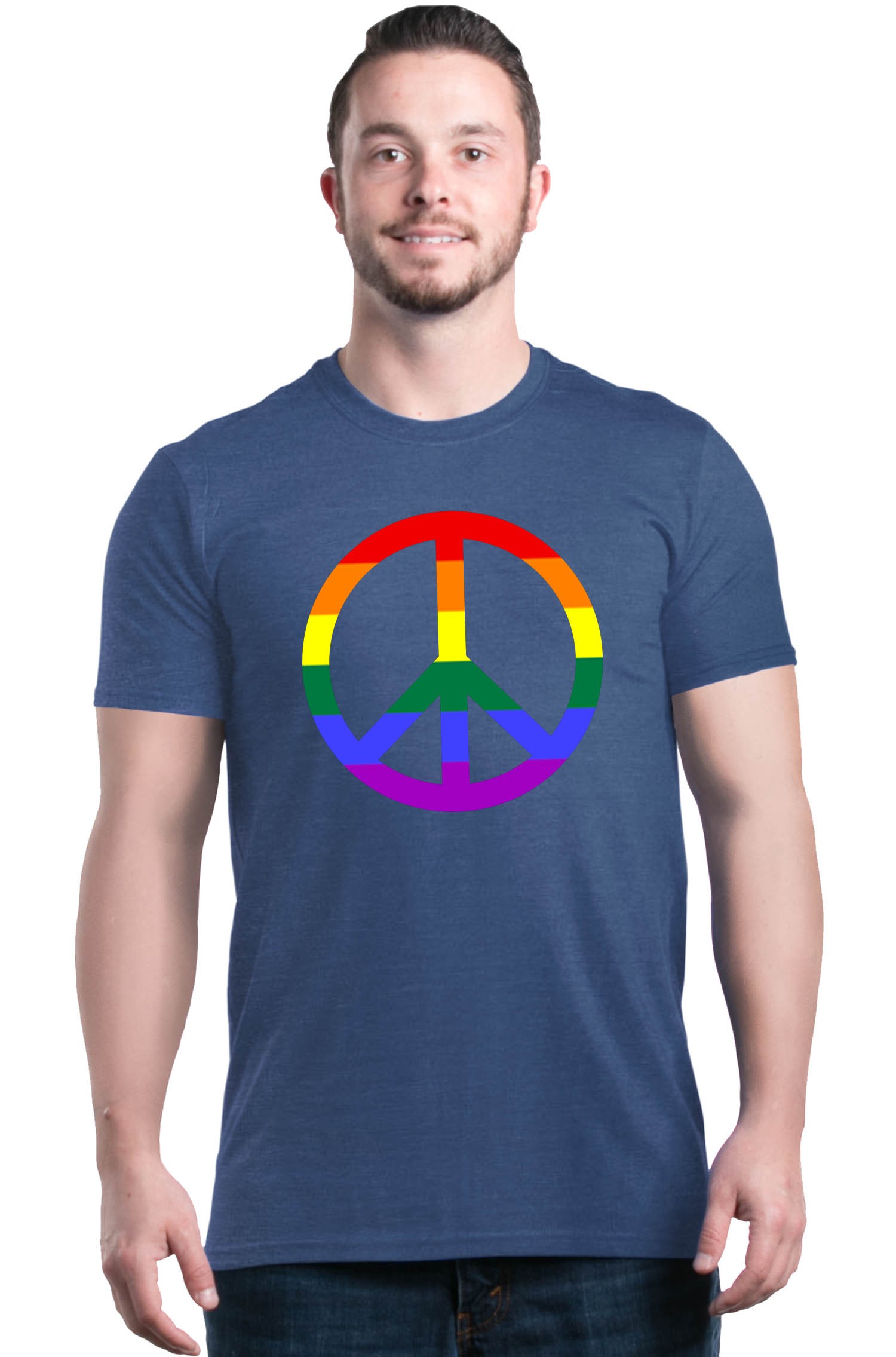 Shop4Ever Shop4Ever Men's Rainbow Peace Sign Gay Pride Equality