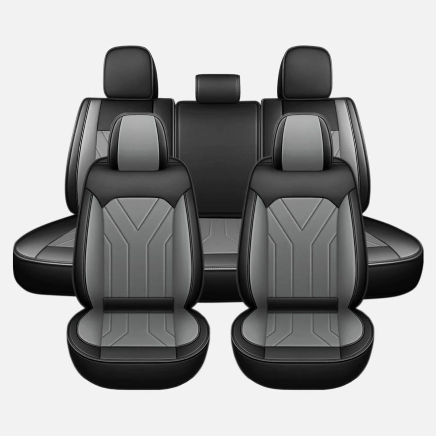 Fit Ford Explorer 2004-2025 Seat Covers - Full Set Waterproof Leather Car Seat Covers Compatible Airbag（5 Seat,Black&Gray）