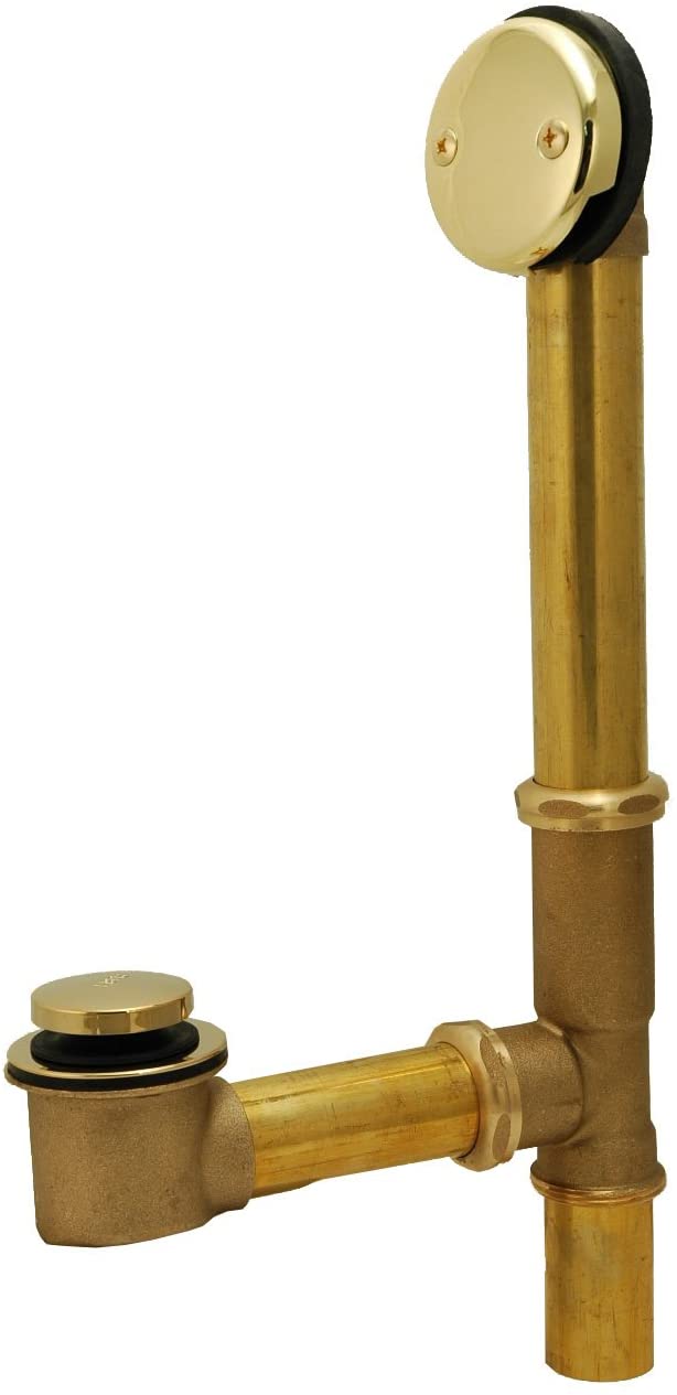 Tub Drain Kit, Waste and Overflow, Tip Toe Type, Polished Brass Finish
