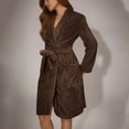 thumbnail image 3 of APEXFWDT Women's Fuzzy Bathrobe Long Sleeve Lightweight Shawl Collar Robe Knee-Length Warm Winter HouseCoat with Pockets,M,Brown, 3 of 5