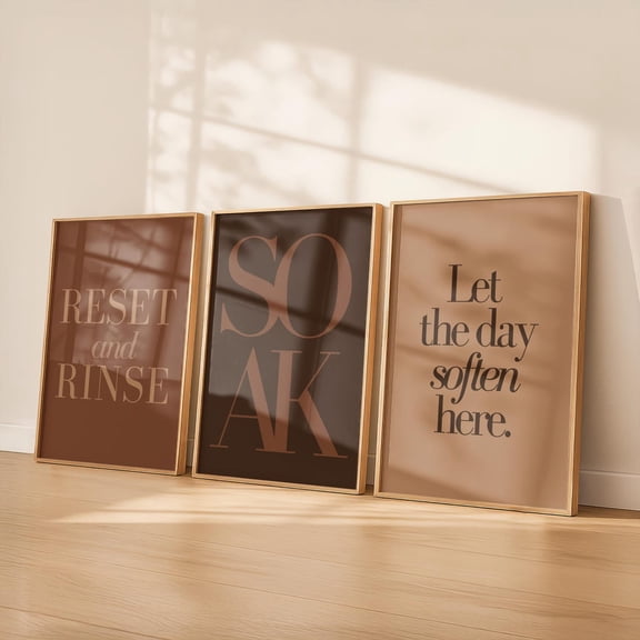 Brown Bathroom Wall Art Reand Rinse Bathroom Decor Soak Bath Trio Neutral Decor Set 3 Unframed Paper Print 8x12