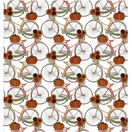 3 Wishes 16634 Harvest Campers Bicycles White Cotton Fabric By The Yard
