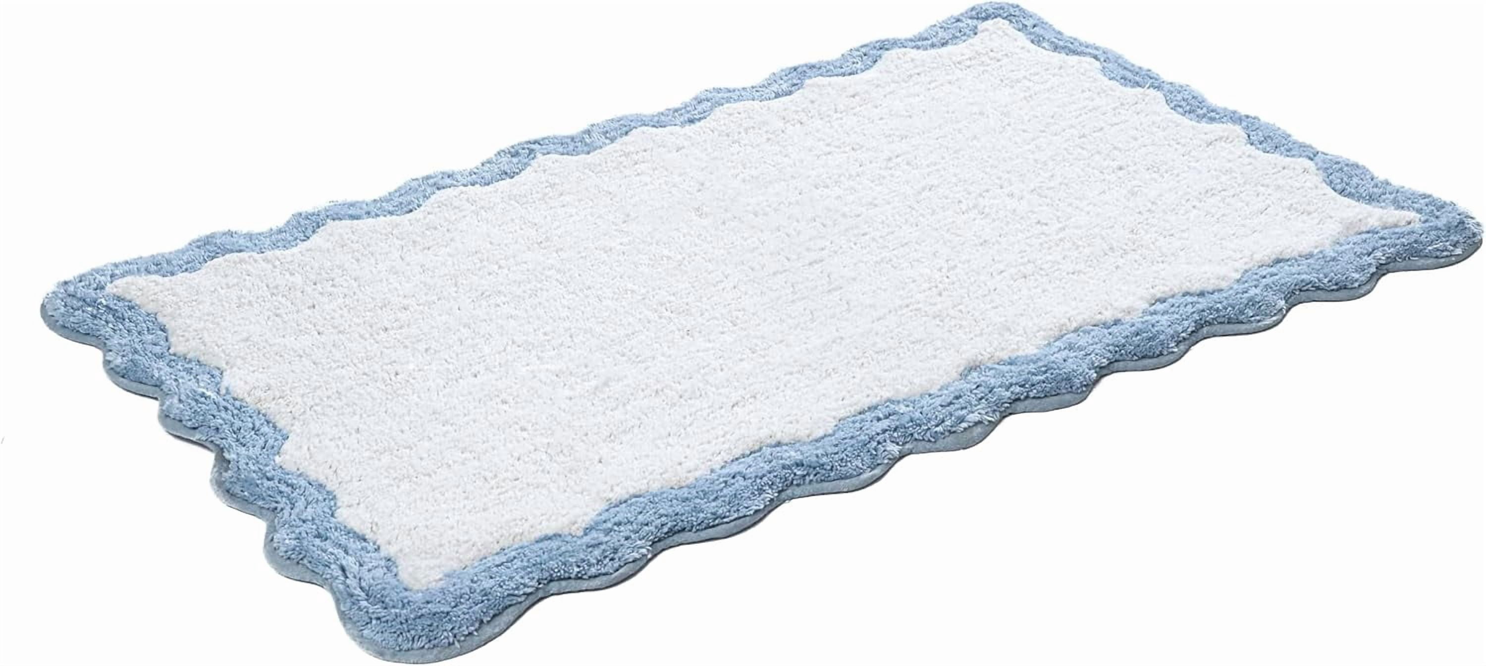 Savi Home 100% Cotton Bath Mat, Scalloped Anti-Skid Bathroom Rug, Blue, 20" x 32"