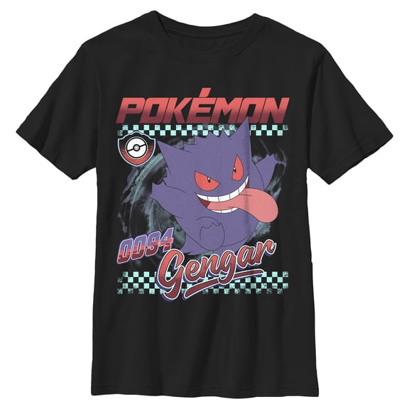 Boys Pokemon Gengar 0094 Retro Check T Shirt