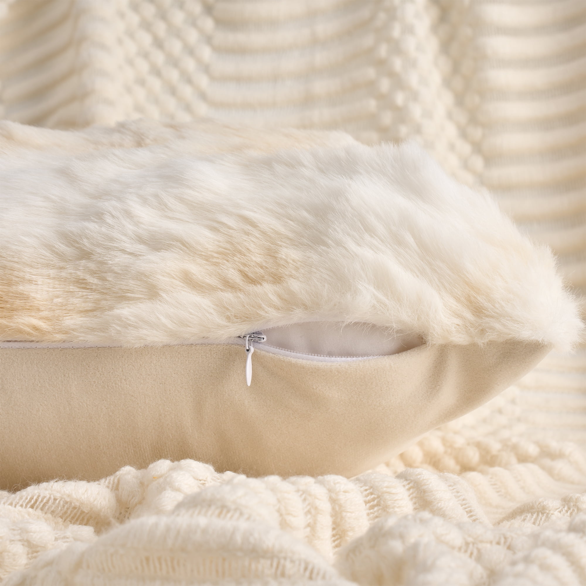 Unique Bargains 2pcs Soft Fluffy Pillow Covers for Living Room Light Yellow 20" x 12"