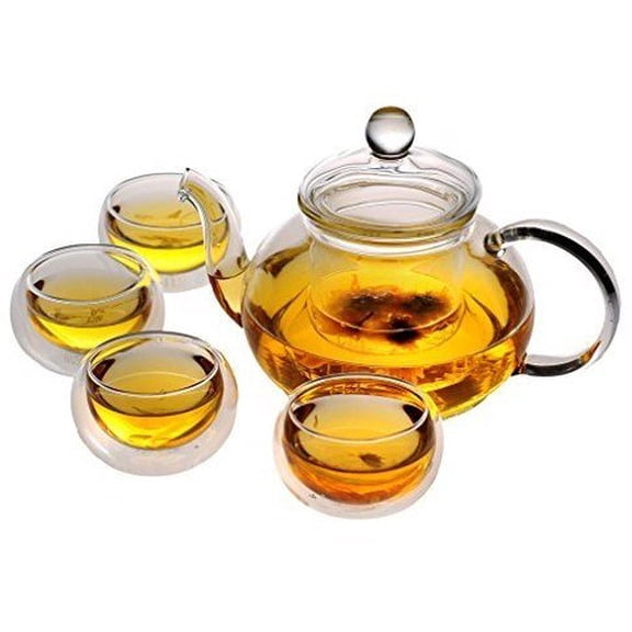 Glass Filtering Tea Maker Teapot with a Infuser, a Warmer and Tea Cups