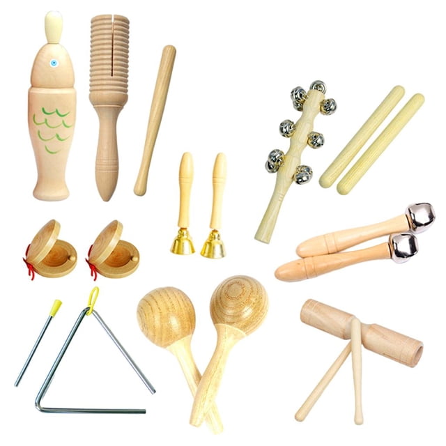 Instrumentos de percusión Juego de instrumentos musicales de juguete con bolsa de almacenamiento Madera piezas 0.885Kg kusrkot Instrumentos musicales