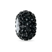 Solid Black Crystal Spacer Charm Bead for Women for Teen Fits European Charm Bracelet Core 925 Sterling Silver