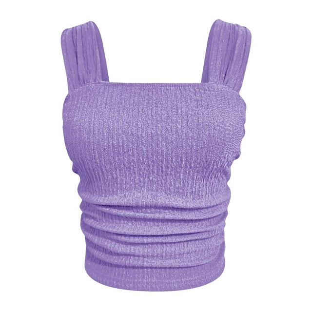 Yuyuzo Square Neck Tank Tops for Women Sleeveless Shirts Ruched Hem Going out Tops Slim Fitted Basic Tees