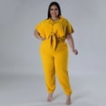 thumbnail image 4 of AURA Women Plus Size Two Piece Outfit Casual Knot Top Pants Set Summer Fashion, 4 of 6