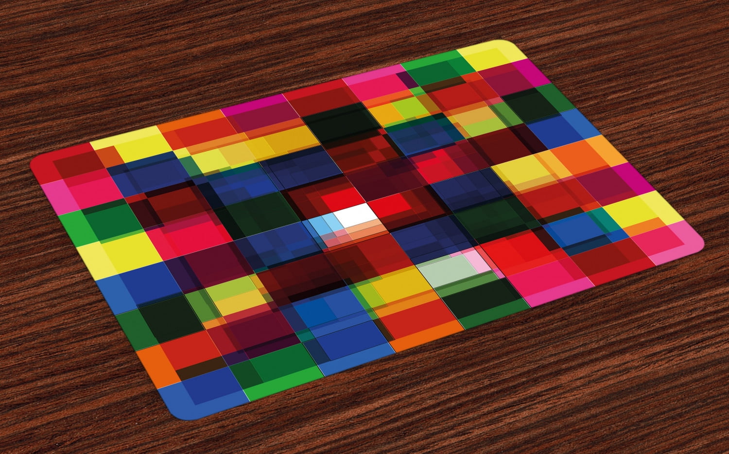 Abstract Placemats Set of 4 Halftoned Colorful Mosaic Pattern Squares