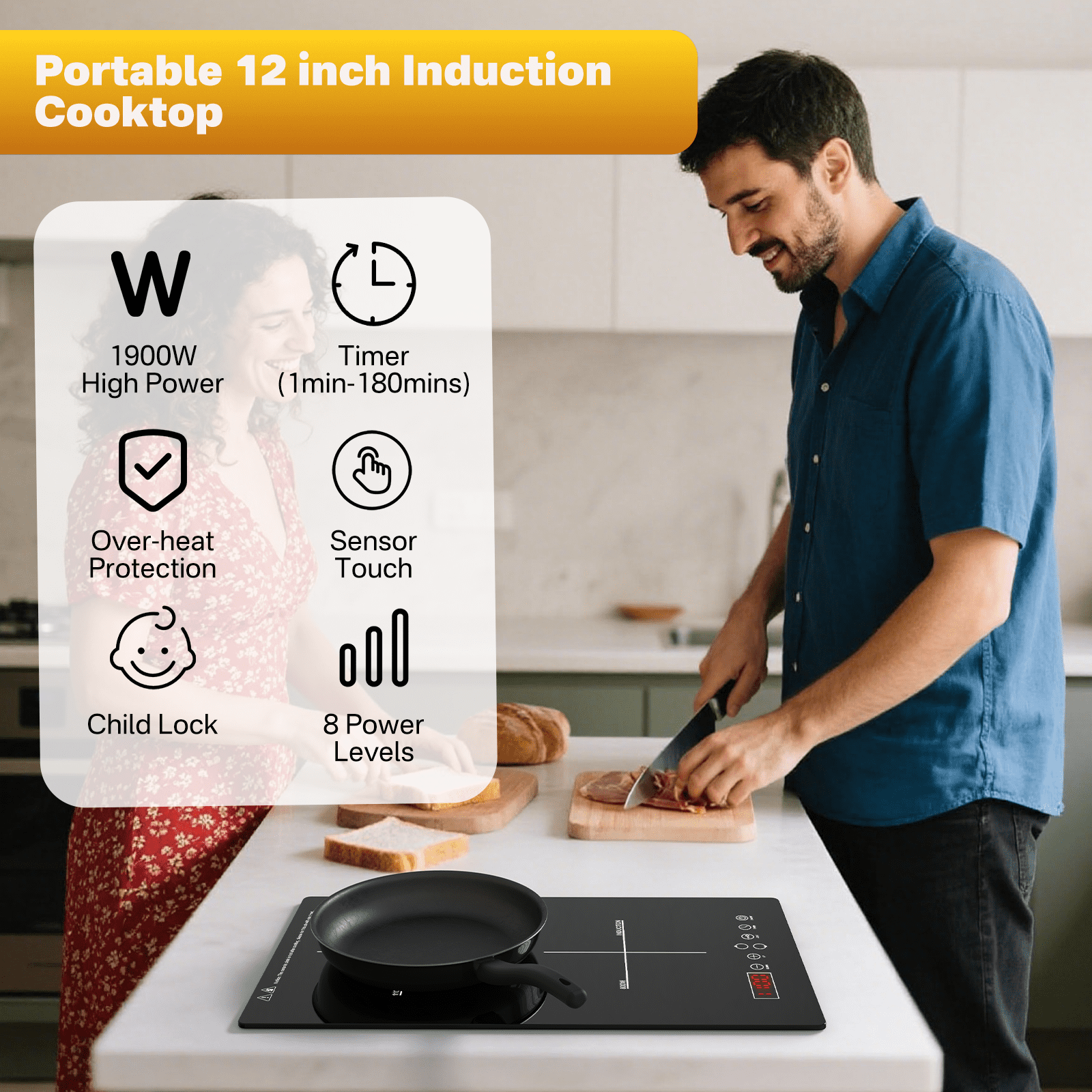 TYEMUI 12 Inch Dual Induction Cooktop, 2 Burner Electric Outdoor Stove, Built-In or Electric Portable Stove, Plug-in Outside Electric Stove with Timer & Child Lock, 120V Dual Zone Ceramic Glass Cookt