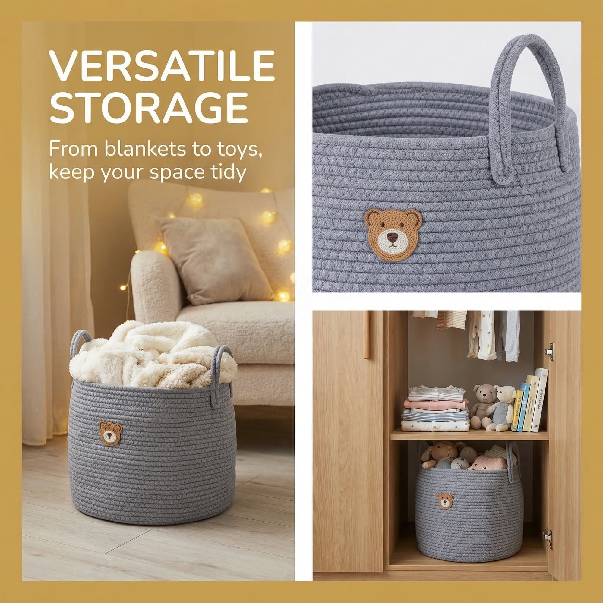Unique Bargains Storage Basket Shelf Closet Storage Bin Grey 13.8*13.8*11.8in