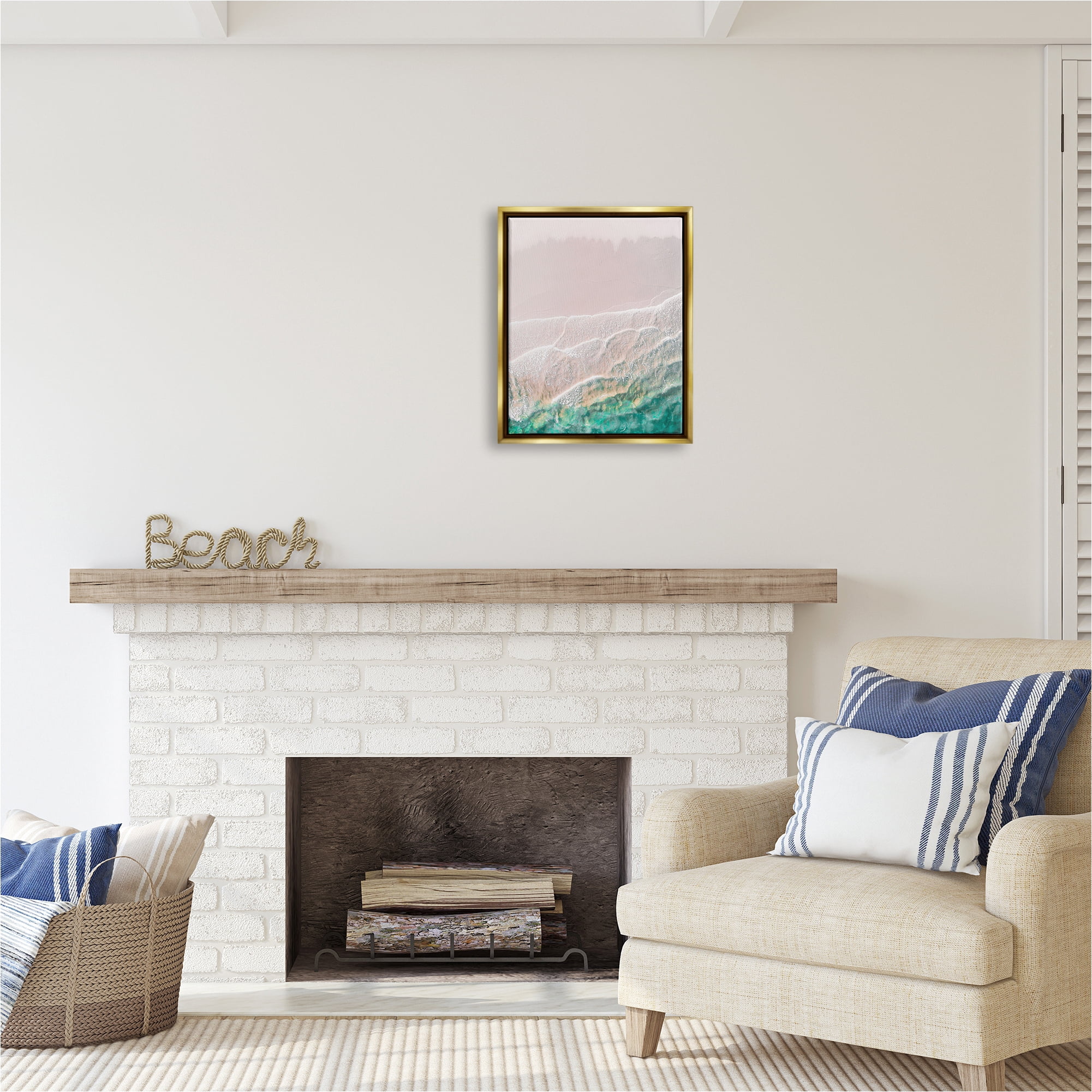 Stupell Industries Modern Beach Foam Abstract Painting Gold Floater Framed Canvas Art Print Wall Art, 17 x 21