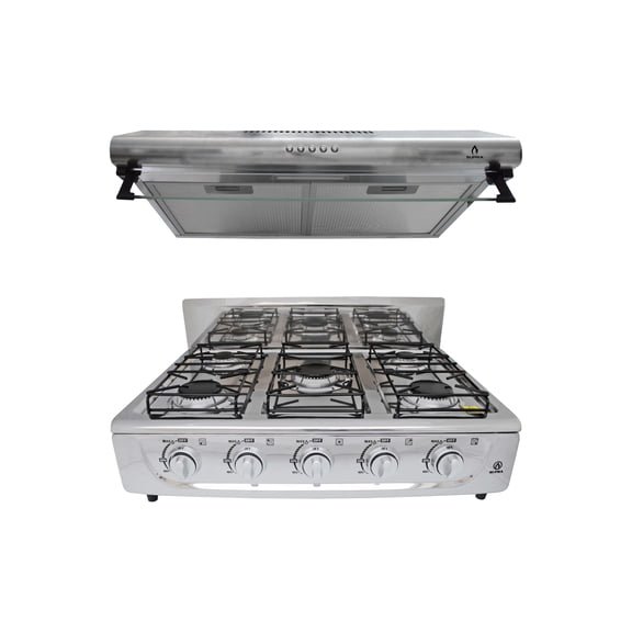 Combo Calabria SUPRA Parrilla Sobre Mesa 5Q-TA 5 quemadores + Campana CB-60 Acero Inoxidable